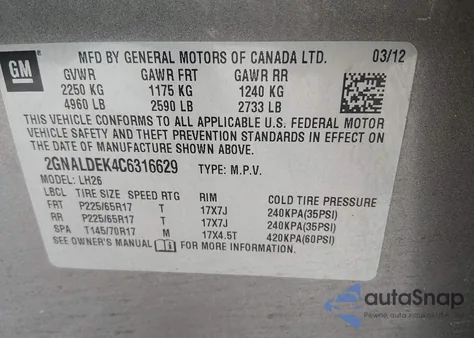 2012 Chevrolet Equinox 1Lt z USA, uszkodzony, nr VIN 2GNALDEK4C6316629